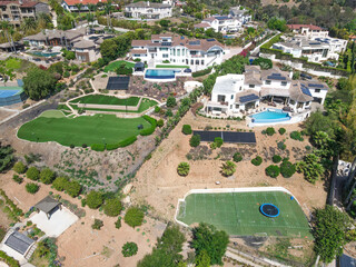Wall Mural - Aerial view off massive expensive mansions in the valley of Carlsbad, North County San Diego, California, USA.
