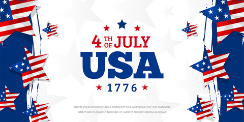 Wall Mural - Celebrating USA, Independence day since 1776 on star shape USA flag background template.
