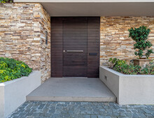 Modern House Front Solid Wood Door By The Sidewalk