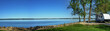 Travel trailer camping by the Mississippi river in Illinois panorama