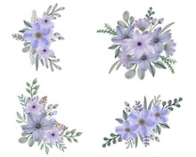 Arrangement Of Watercolor Floral Frame Bouquets Of Purple Flowers  Vector Design For Wedding Invitation