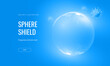 Protection shield with virus futuristic vector illustration on a blue background. Bubble shield in an abstract glowing style. Landing page and cover in tech style