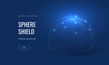 Dome Shield Geometric Vector Illustration On A Blue Background. Geometric Translucent Shield Futuristic For Protection In An Abstract Glowing Style