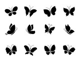 Fototapeta  - A set of different butterfly silhouettes.