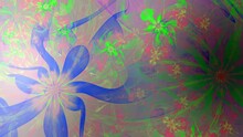 Bright Rainbow Color Changing Abstract Fractal Background With Intricate Interconnected Psychedelic Space Flowers In Ghastly Grey Glowing Colors