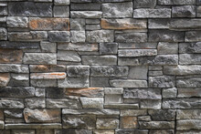 Background Of  Gray Stone Wall Made With Blocks . Pattern Of Slate Wall Texture And Background