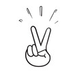 hand drawn Hand gesture V sign for victory or peace line art vector icon