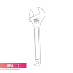 Wall Mural - Sliding wrench in contour design, icon. Adjustable wrench. Isolated on a white background. Flat vector illustration.