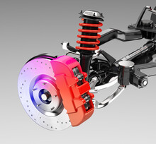 Car Suspension And Disk Brake In Gradient RGB Color . 3D Rendering Image.
