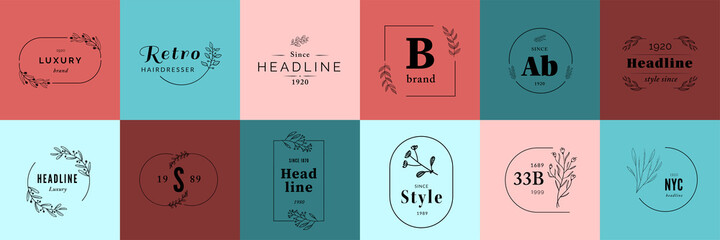 Wall Mural - set of natural business logo collection in minimal style vector template. vector with floral illustr