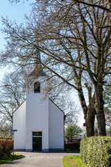 Landscape with white protestant church in Roderwolde in municipality Noordenveld in Groningen The Netherlands