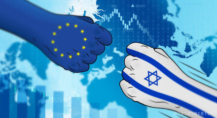 Wall Mural - Conflict between Israel and European Union. European Union–Israel relations. Israel versus EU. 