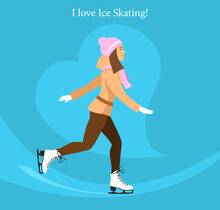 Cute Girl Ice Skating Vector Illustration