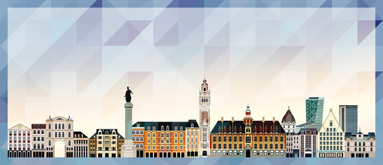 Poster - Lille skyline vector colorful poster on beautiful triangular texture background