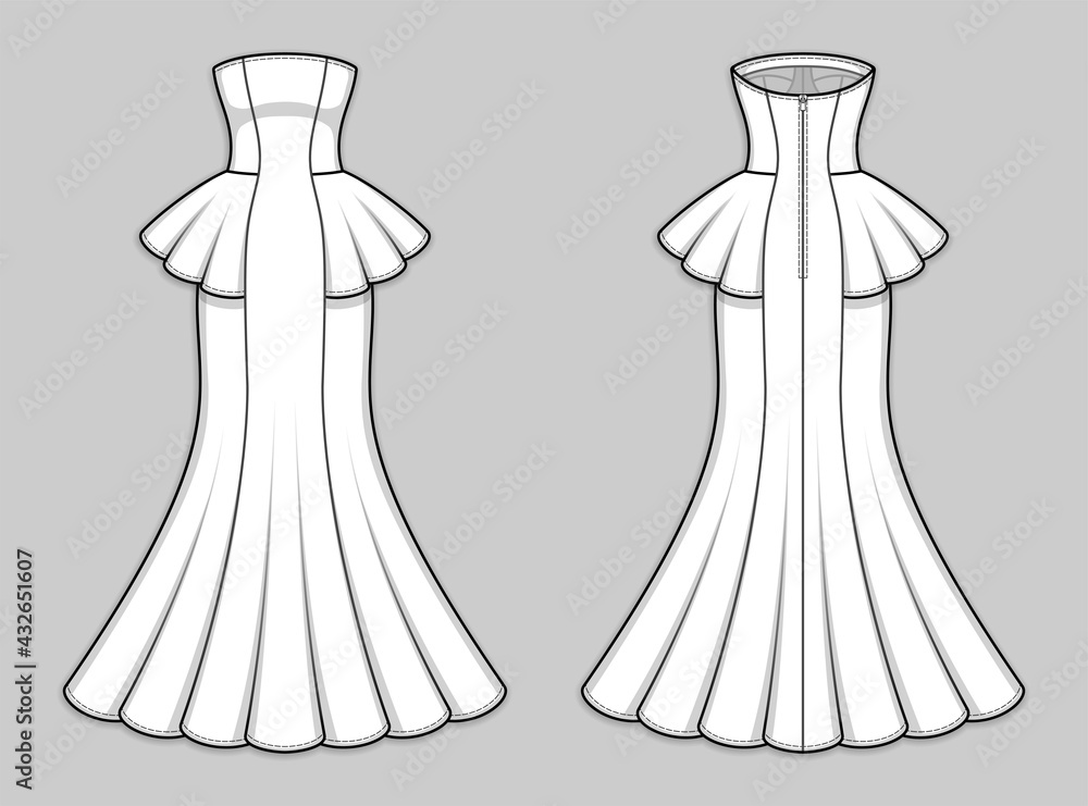 chinese dress ladies Ivory Strapless Mermaid Overskirt Wedding Dress Sketch