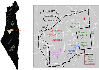 old city jerusalem map. the Old City has been divided into four uneven quarters. Muslim, Christian, Armenian and Jewish Quarters. israel map.