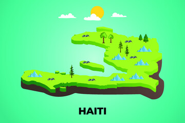 Wall Mural - Haiti 3d isometric map with topographic details mountains, trees and soil vector illustration design