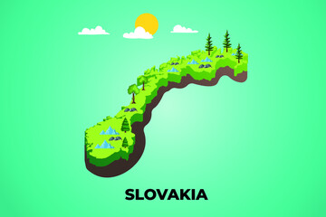 Wall Mural - Slovakia 3d isometric map with topographic details mountains, trees and soil vector illustration design