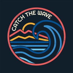 Wall Mural - Line style vector Surfing badges with surfing slogans. For t-shirt prints, posters and other uses.