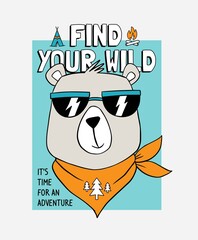 Wall Mural - Vector camper bear with text and camping them illustrations. For t-shirt prints, posters and other uses.