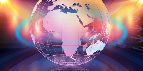 Sticker - 3D rendering of a big earth globe in a studio space center