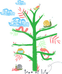 Wall Mural - tree vector print design for kids