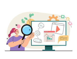 Wall Mural - online business analytics searching concept. vector flat simple modern style illustration