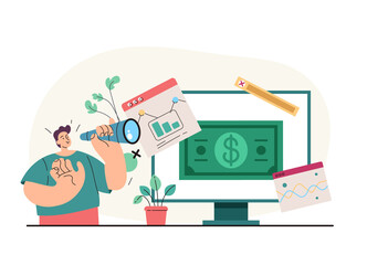 Wall Mural - businessman office worker manager character looking success future. online business finance analytic