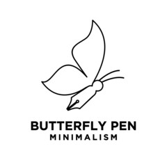 Butterfly pen concept pen with butterfly wings and antenna vector line logo icon illustration design isolated design