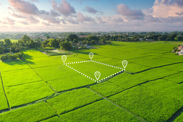 Wall Mural - land plot in aerial view. gps registration survey of property, real estate for map with location, ar