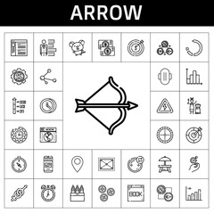 Sticker - arrow icon set. line icon style. arrow related icons such as artemis, buttons, gender, compress, rest area, high voltage, wall clock, clock, dart board, target, mouse