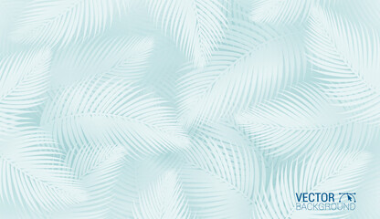 Wall Mural - Seamless exotic pattern with tropical white leaves on a Blue background. Vector illustration.