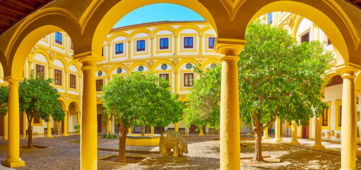 Sticker - Panorama of the courtyard of Episcopal Palace with orange tree garden, Cordoba, Spain