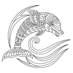 Wall Mural - hand drawn of dolphin in zentangle style