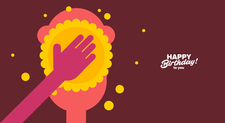 Birthday. Simple, fun, vector illustrations. Happy birthday greeting. A happy man's face and a pie in the face.