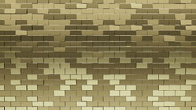 Polished, 3D Wall Background With Tiles. Rectangle, Tile Wallpaper With Gold, Luxurious Blocks. 3D Render