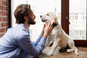 Wall Mural - talk with a puppy