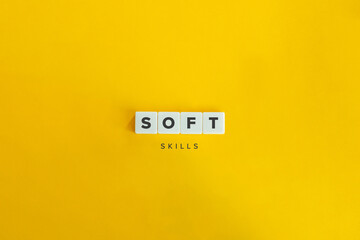 Soft Skills Buzzword, Banner and Concept. Block letters on bright orange background. Minimal aesthetics.
