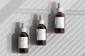 Sticker - Isolated Amber Glass Cosmetic Spray Bottle 3D Rendering