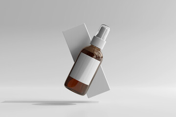 Sticker - Isolated Amber Glass Cosmetic Spray Bottle 3D Rendering