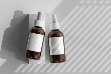 Wall Mural - Isolated Amber Glass Cosmetic Spray Bottle 3D Rendering