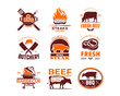 Set of Vintage Retro BBQ Grill, Barbecue, Barbeque Label Stamp Logo design vector