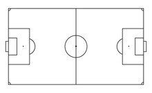 Soccer Field In Line Style. Football Pitch. Black Outline Court And Stadium On White Background. Icon For Football Match, League And Scheme. Graphic Icon For Sport Area, Game And Training. Vector