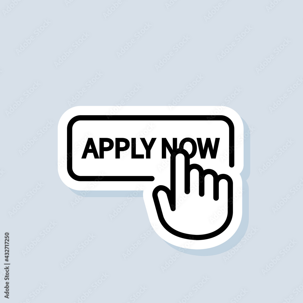 Apply now sticker. Apply now button with hand cursor. Apply now logo ...