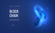 © Lagunova - Blockchain technology in a futuristic polygonal style. Cryptocurrency development concept on blue background. Abstract vector illustration of a chain block