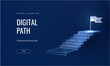 © Lagunova - Path to success on a blue background. Staircase up in a futuristic polygonal style. Digital path abstract vector illustration