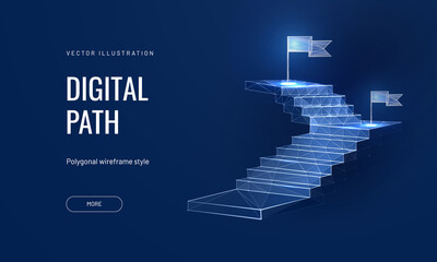 Vision target on a blue background. Business mission concept or goal achievement in a futuristic polygonal style. Digital path abstract vector illustration