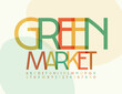 © Popskraft - Vector Colorful Emblem Green Market. Trendy Bright Font. Creative Alphabet Letters and Numbers