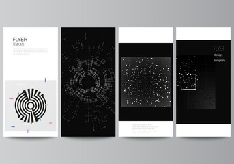 Wall Mural - Vector layout of flyer, banner design templates for website design, vertical flyer design, website decoration.Black color technology background. Digital visualization of science, medicine,tech concept