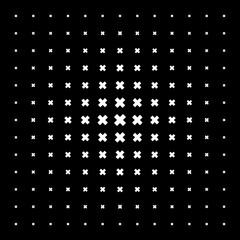 Wall Mural - Geometric Halftone Pattern with X Cross Symbol on Black Background. Futuristic Vector Design Element